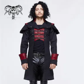 CT110 punk black and red chain shape ribbons game men long coat