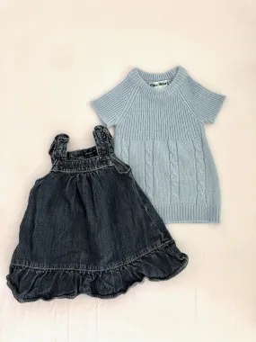 Denim Dress, Blue Sweater Dress, 3-6m , Kids 6 Month (3-6M)