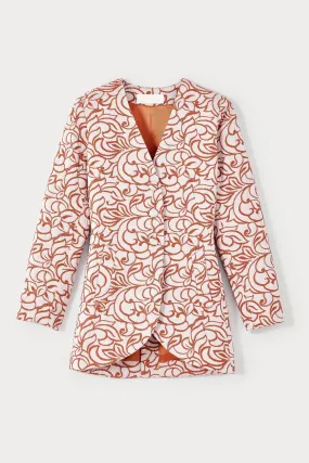 ECRU & ORANGE Striped Fitted Long Blazer