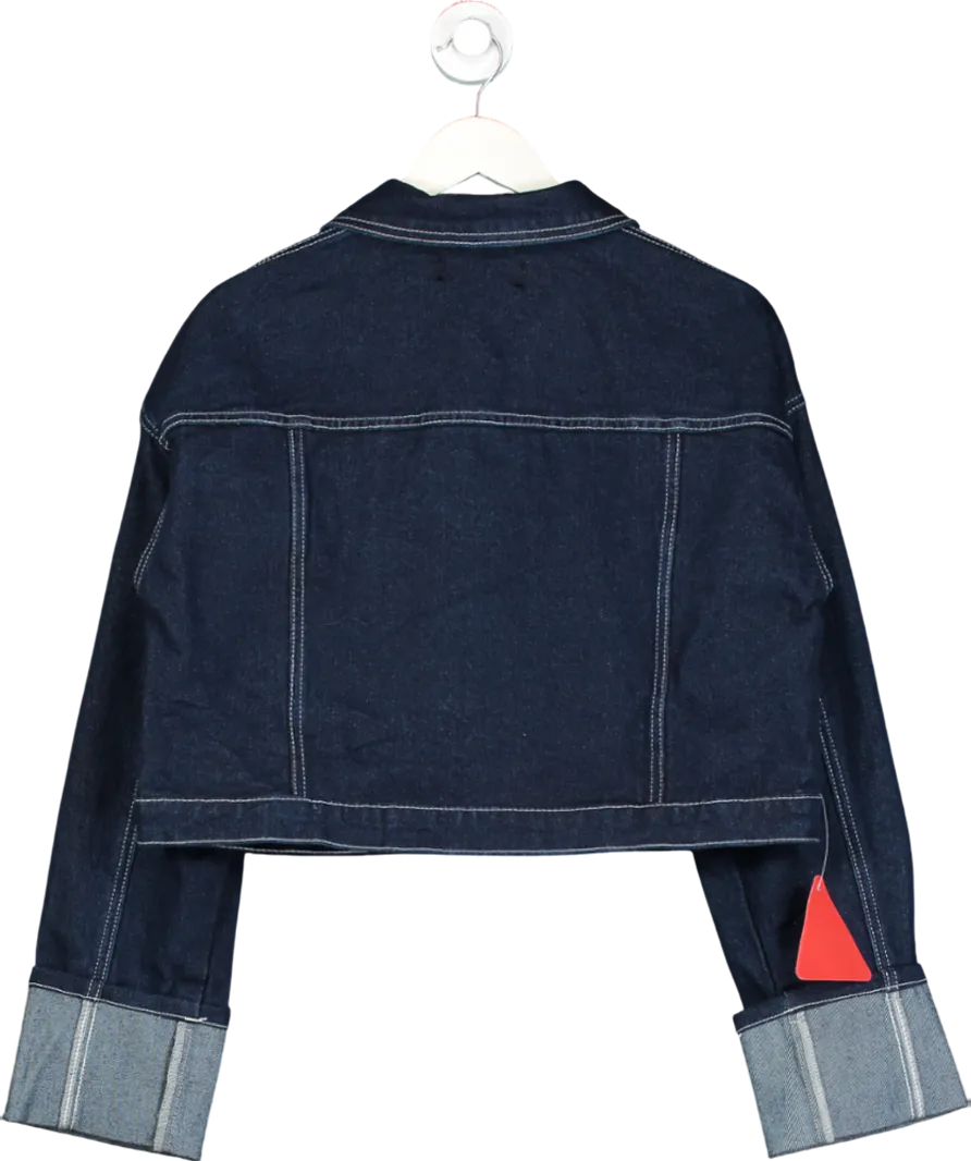 Ego Blue Long Cuffed Sleeve Zip Up Front Cropped Jacket UK 10