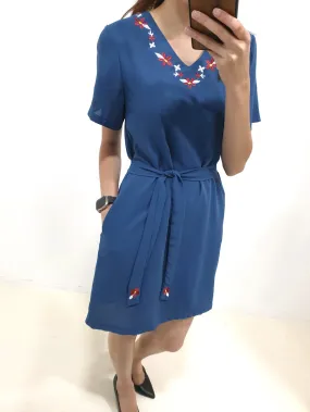Embroidered Sash Shift Dress (Non-returnable)