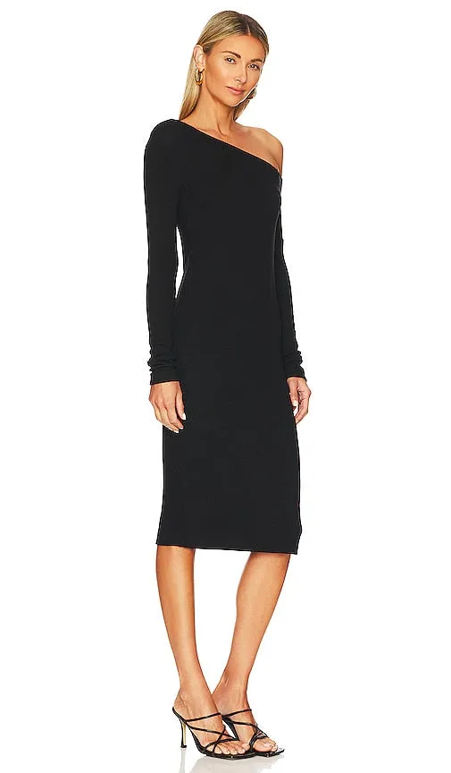 Enza Costa Sweater Knit Slouch Shoulder Dress in Black
