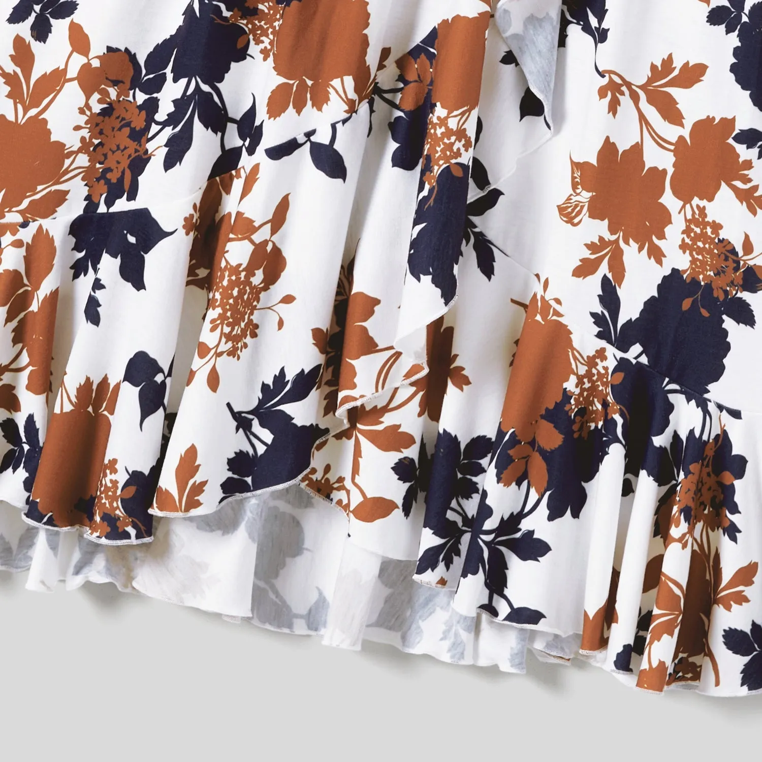 Family Matching Allover Floral Print Ruffled Knot Side Wrap Dresses and Stripe Panel Short-sleeve T-shirts Sets
