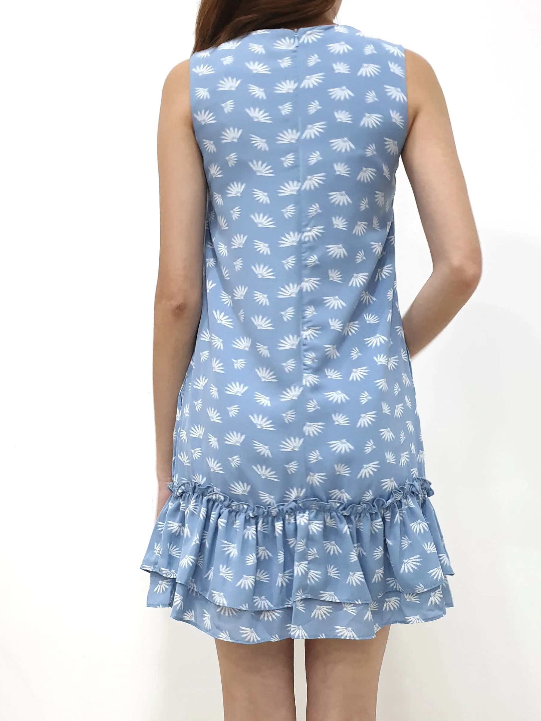 Fans Print Ruffles Dress - Blue (Non-returnable)