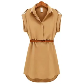 Fashionable Short Sleeve Stretchable Casual Mini Dress with Belt