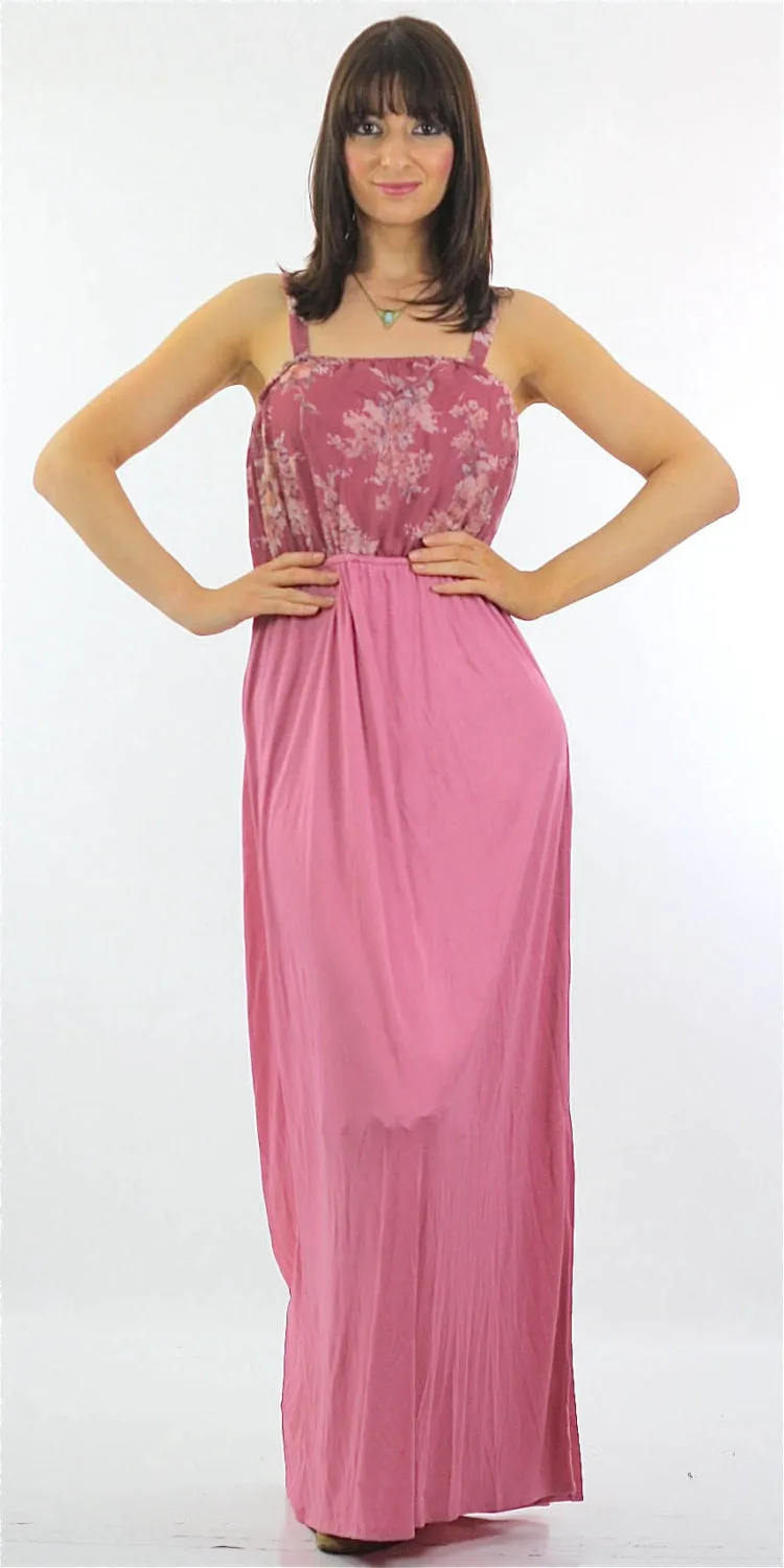 Genuine Vintage 70s 1970s boho hippie floral pink party maxi dress