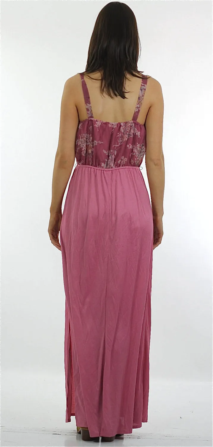 Genuine Vintage 70s 1970s boho hippie floral pink party maxi dress