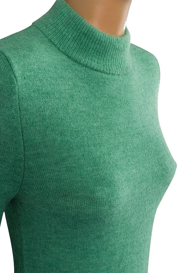 Green High Neck Soft Knitted Jumper Dress