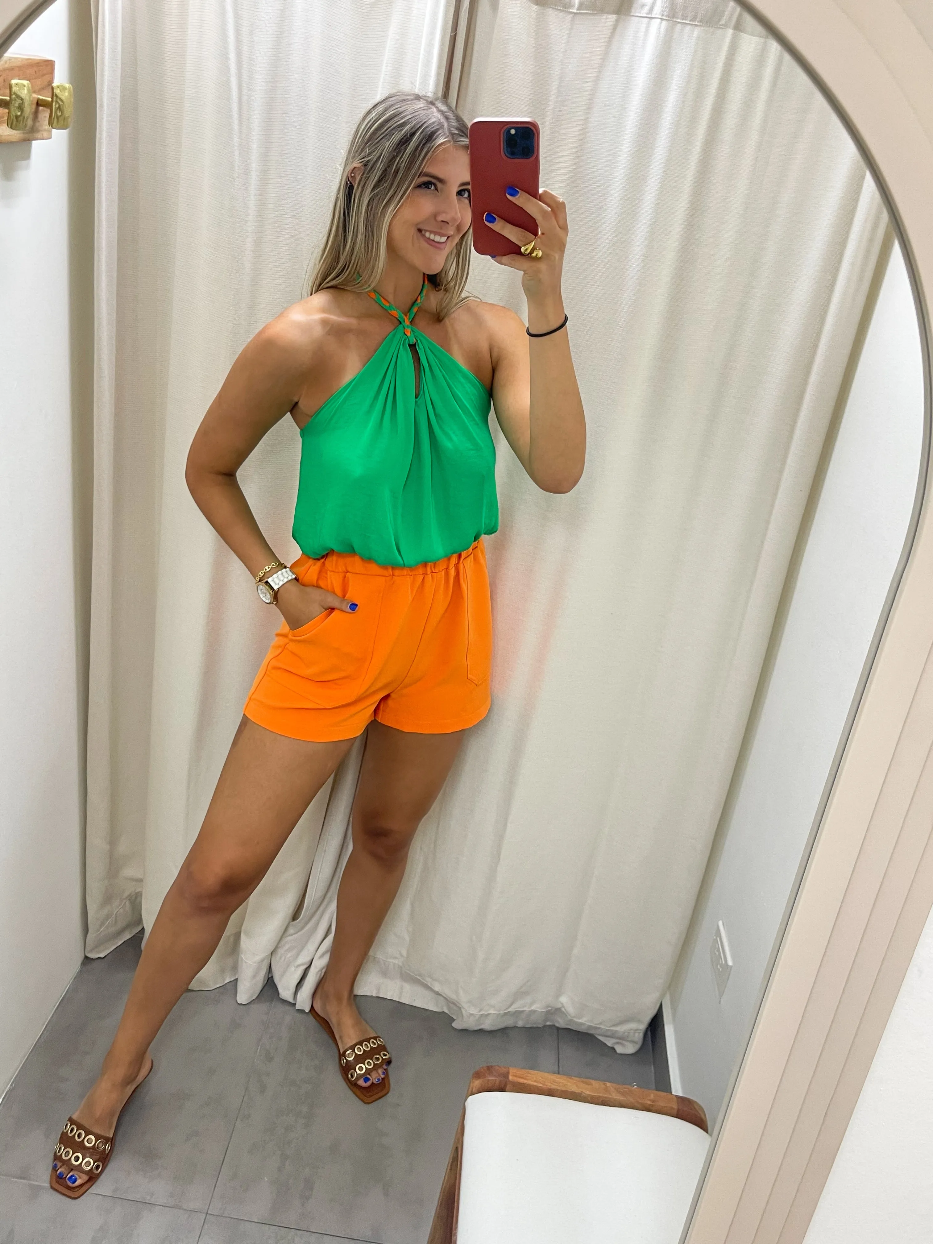 GREEN SATIN BRAIDED TOP