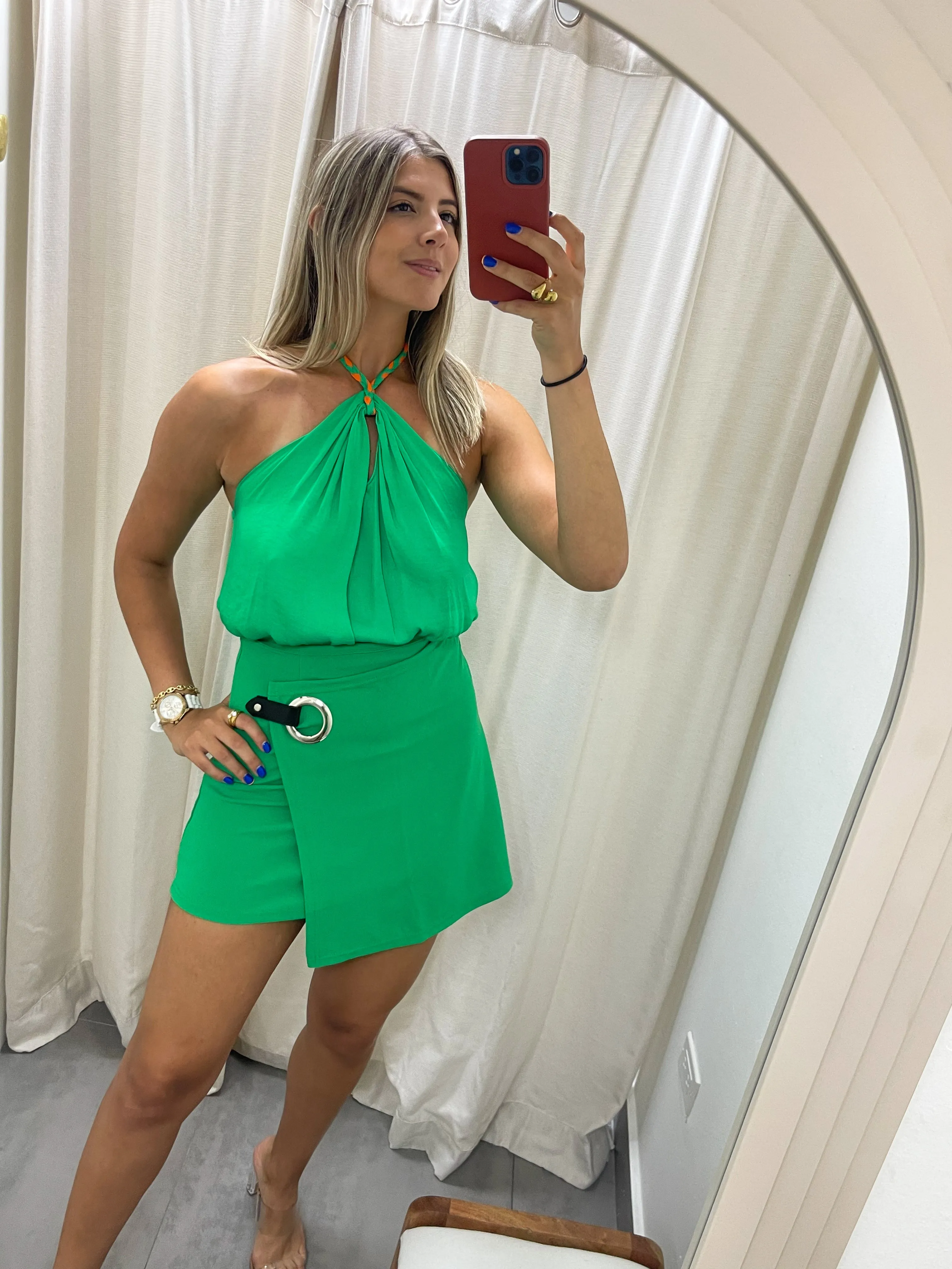 GREEN SATIN BRAIDED TOP