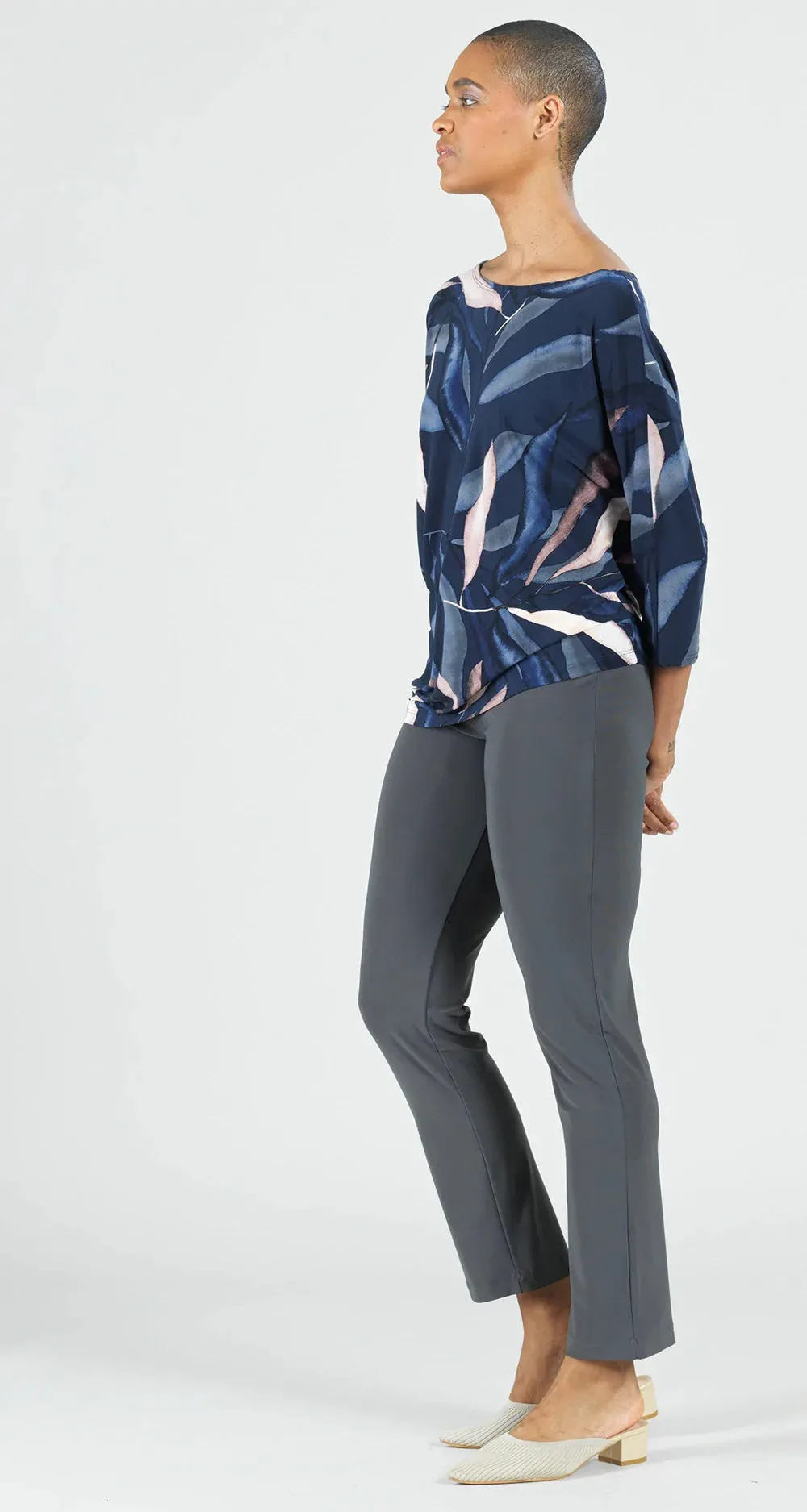 Half & Half Sleeve Top - Moonlit Palm Leaf  T131P2