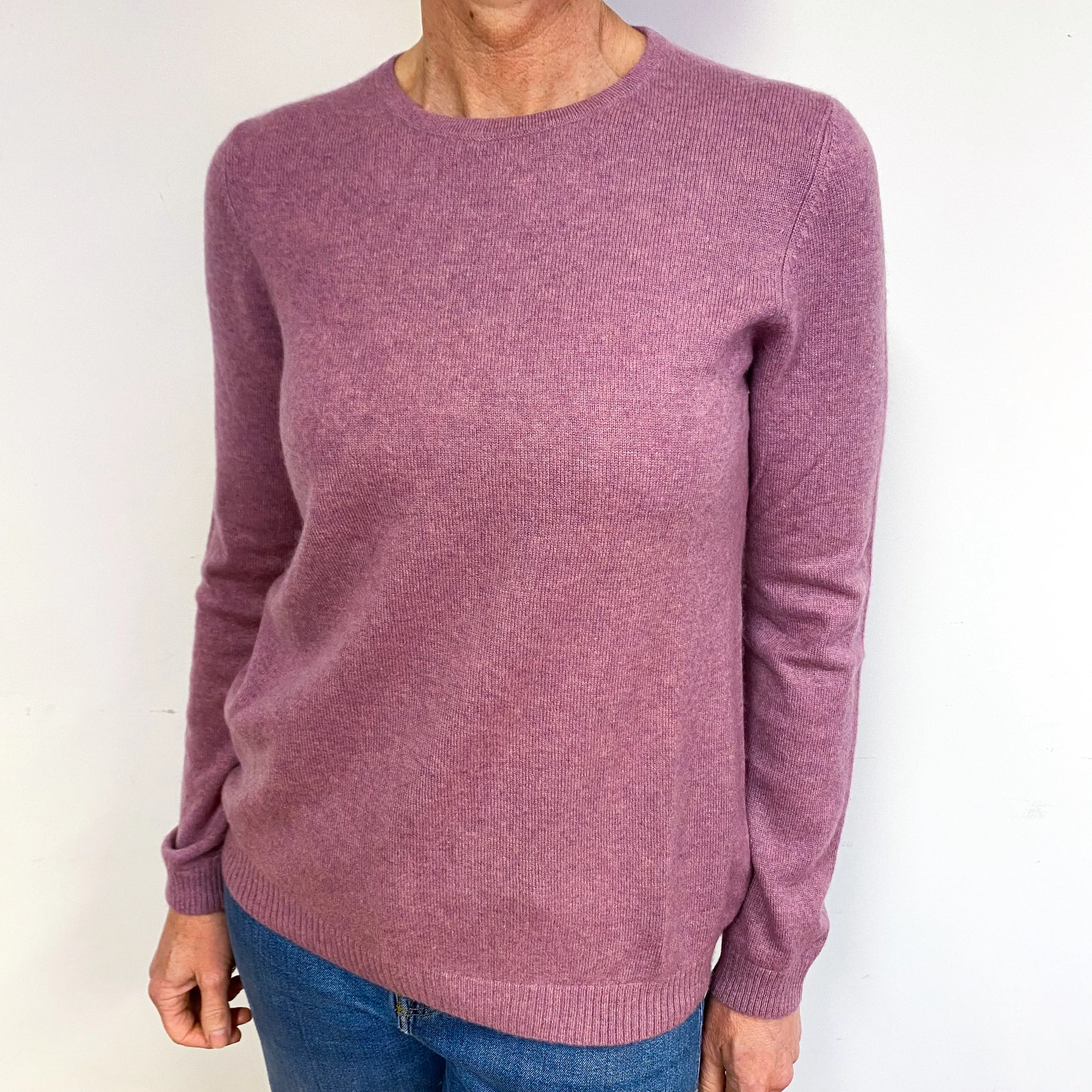 Heather Pink Cashmere Crew Neck Jumper Medium
