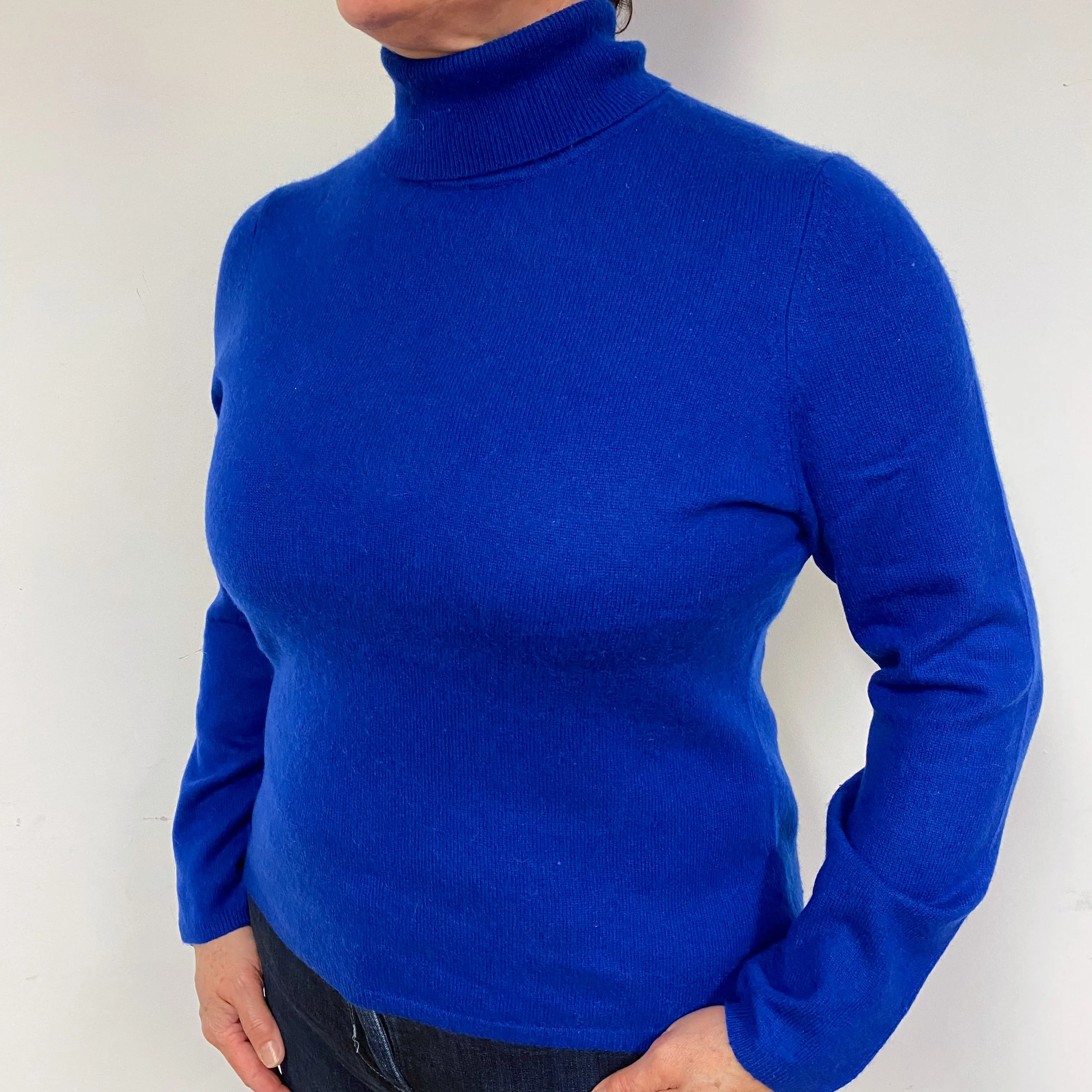 Indigo Blue Cashmere Polo Neck Jumper Large