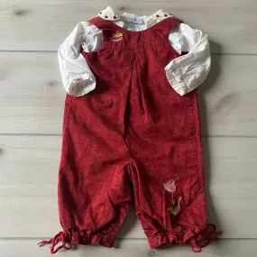 Jacadi Red Floral Romper and Matching Collared Shirt Outfit