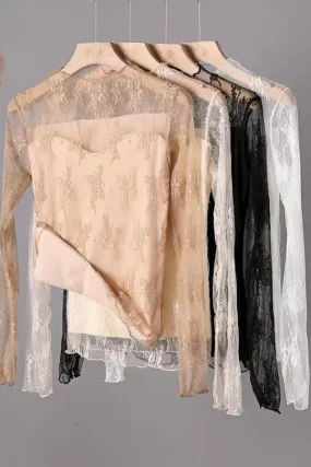 Lace Fleece Lined Sheer Base Layer Top