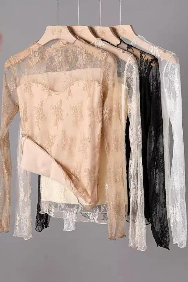 Lace Fleece Lined Sheer Base Layer Top