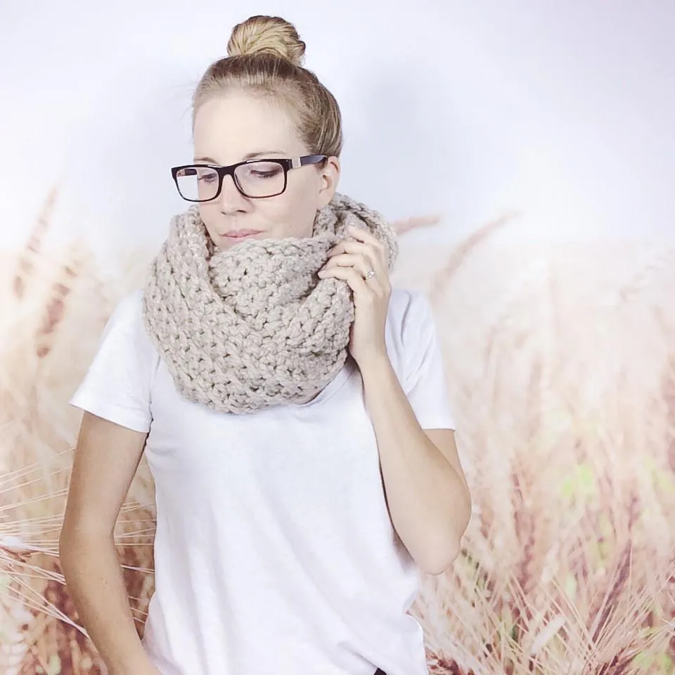 Ladies Oversized Crocheted Circle Infinity Scarf for Women in Linen