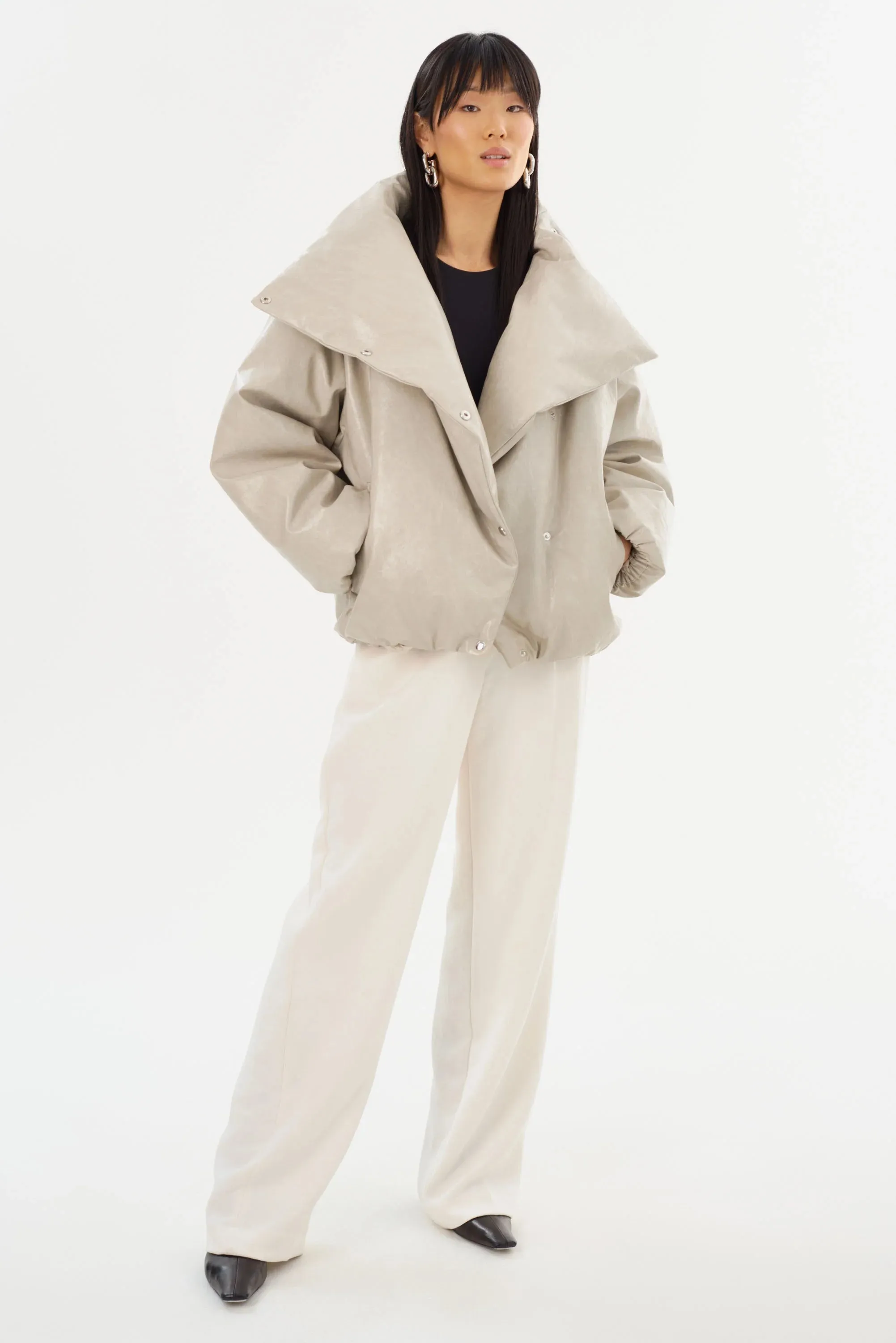 LAMARQUE - Ronnie - Faux Leather Puffer Jacket in Clay