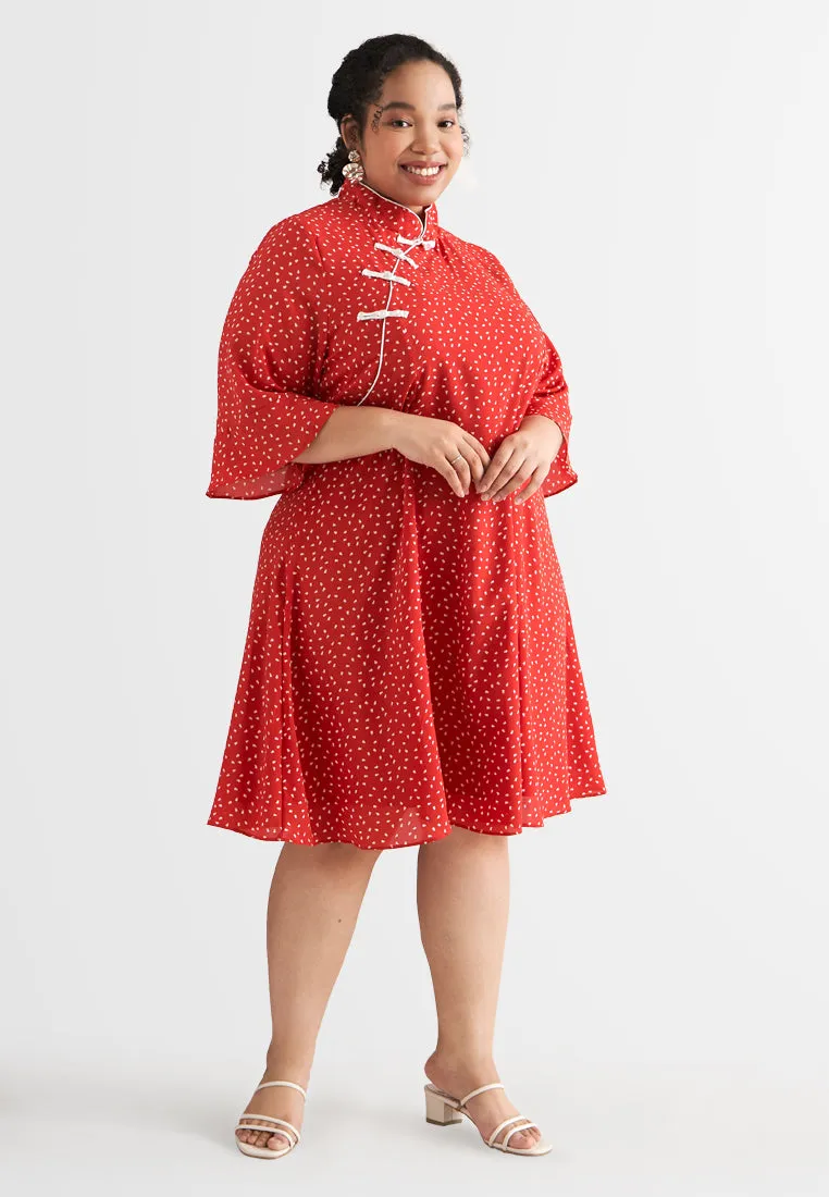 Leelee CNY Oriental Half Sleeve Floral Dress