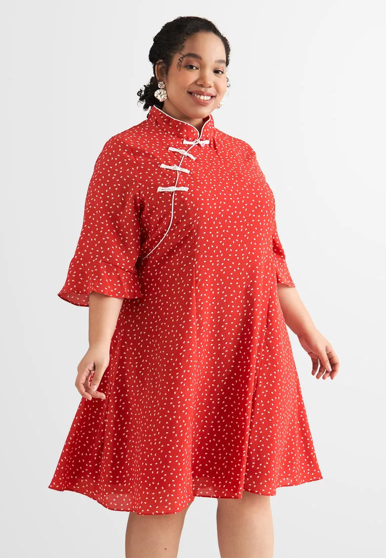 Leelee CNY Oriental Half Sleeve Floral Dress
