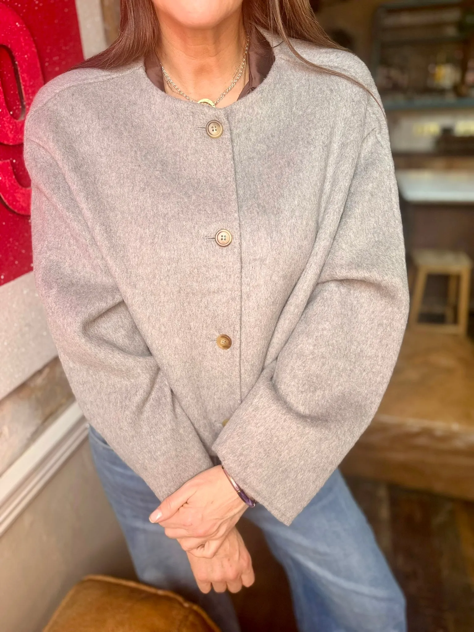 Liv Cropped Wool Jacket - Grey