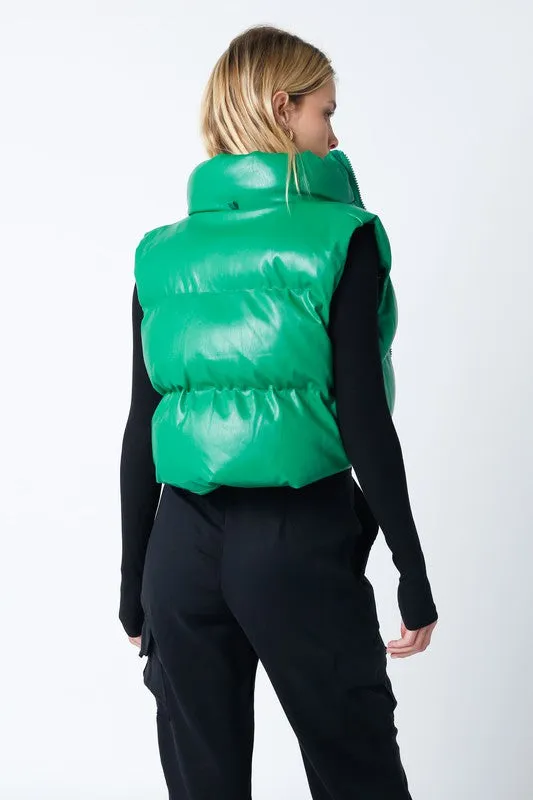 Liza Faux Leather Cropped Puffer Vest