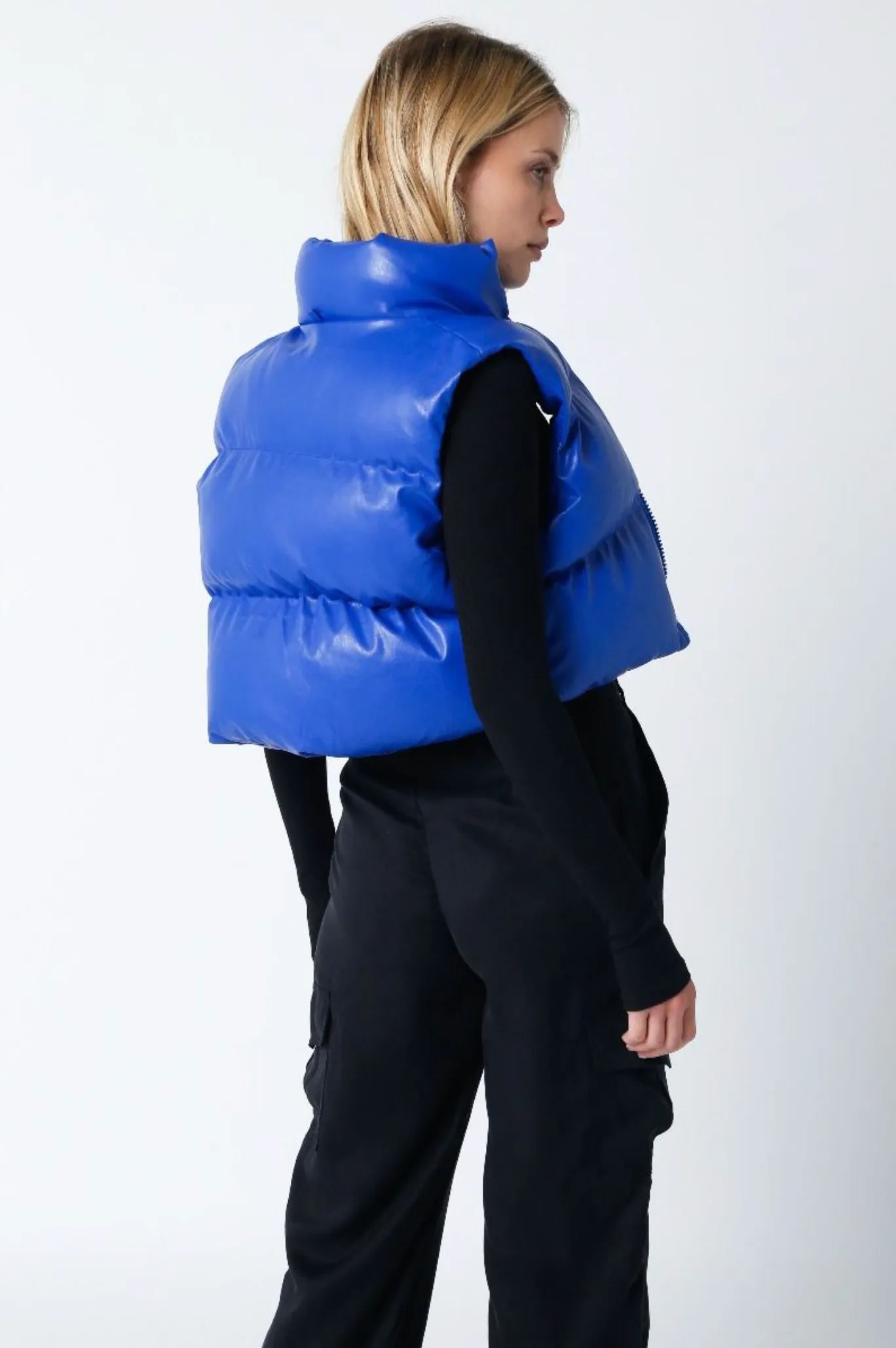 Liza Faux Leather Cropped Puffer Vest