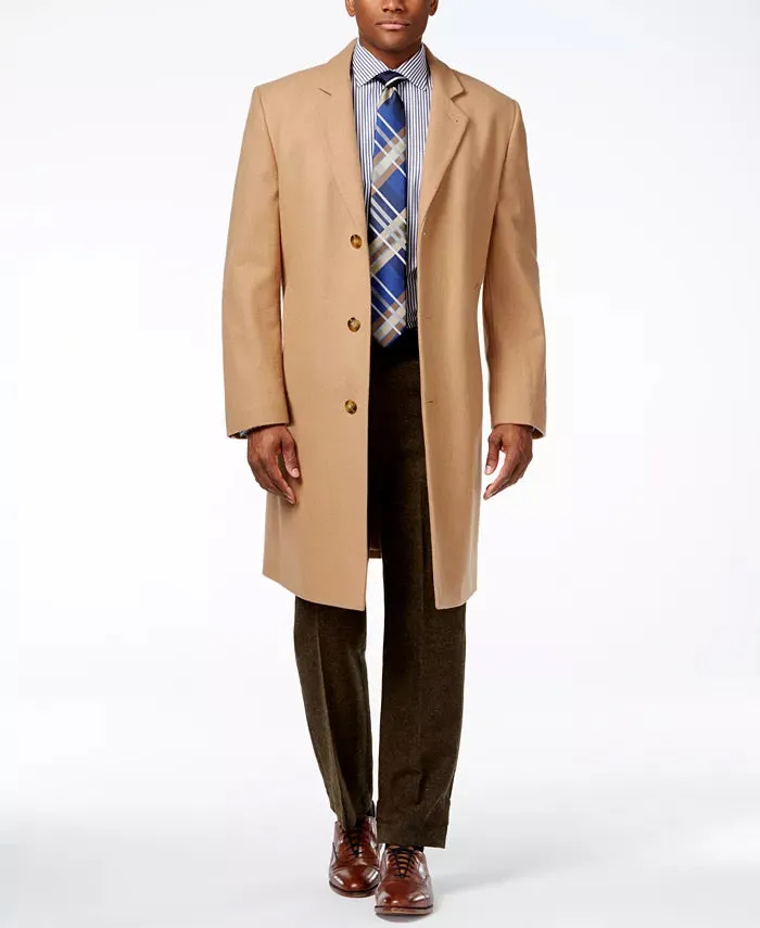 London Fog Signature Mens Wool-Blend Overcoat Coat 36S Camel Brown