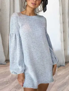 Long Sleeve Crew Neck Plain Mini Sweater Dress