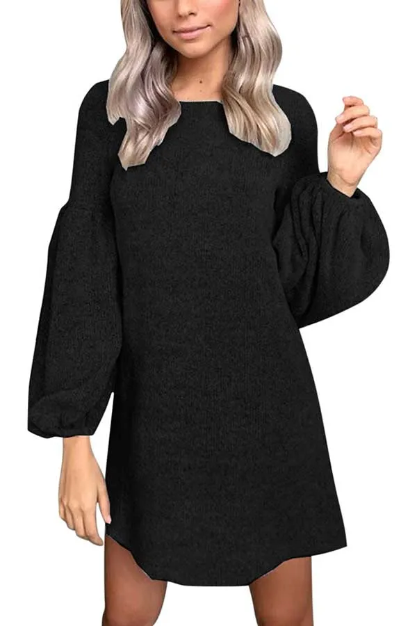 Long Sleeve Crew Neck Plain Mini Sweater Dress