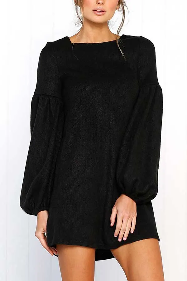 Long Sleeve Crew Neck Plain Mini Sweater Dress