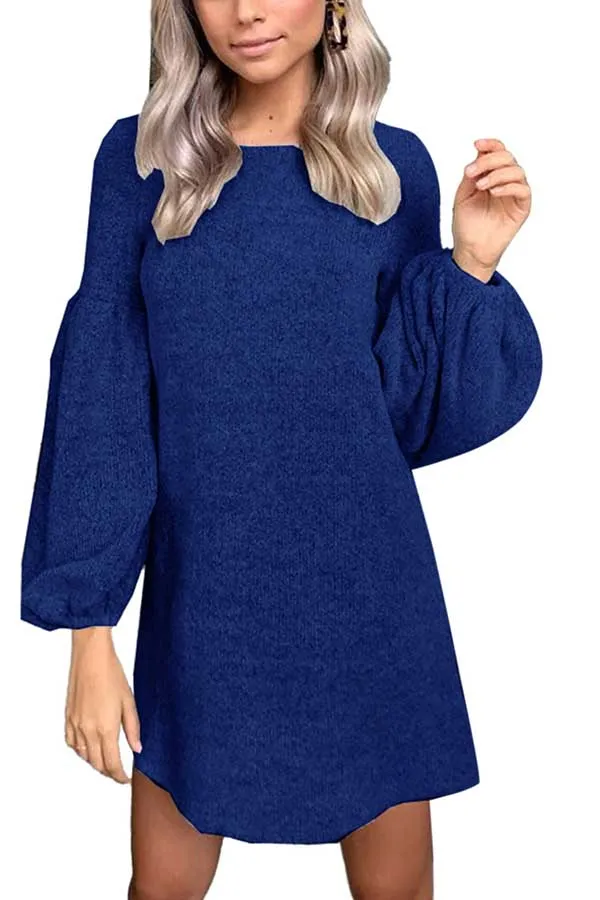 Long Sleeve Crew Neck Plain Mini Sweater Dress