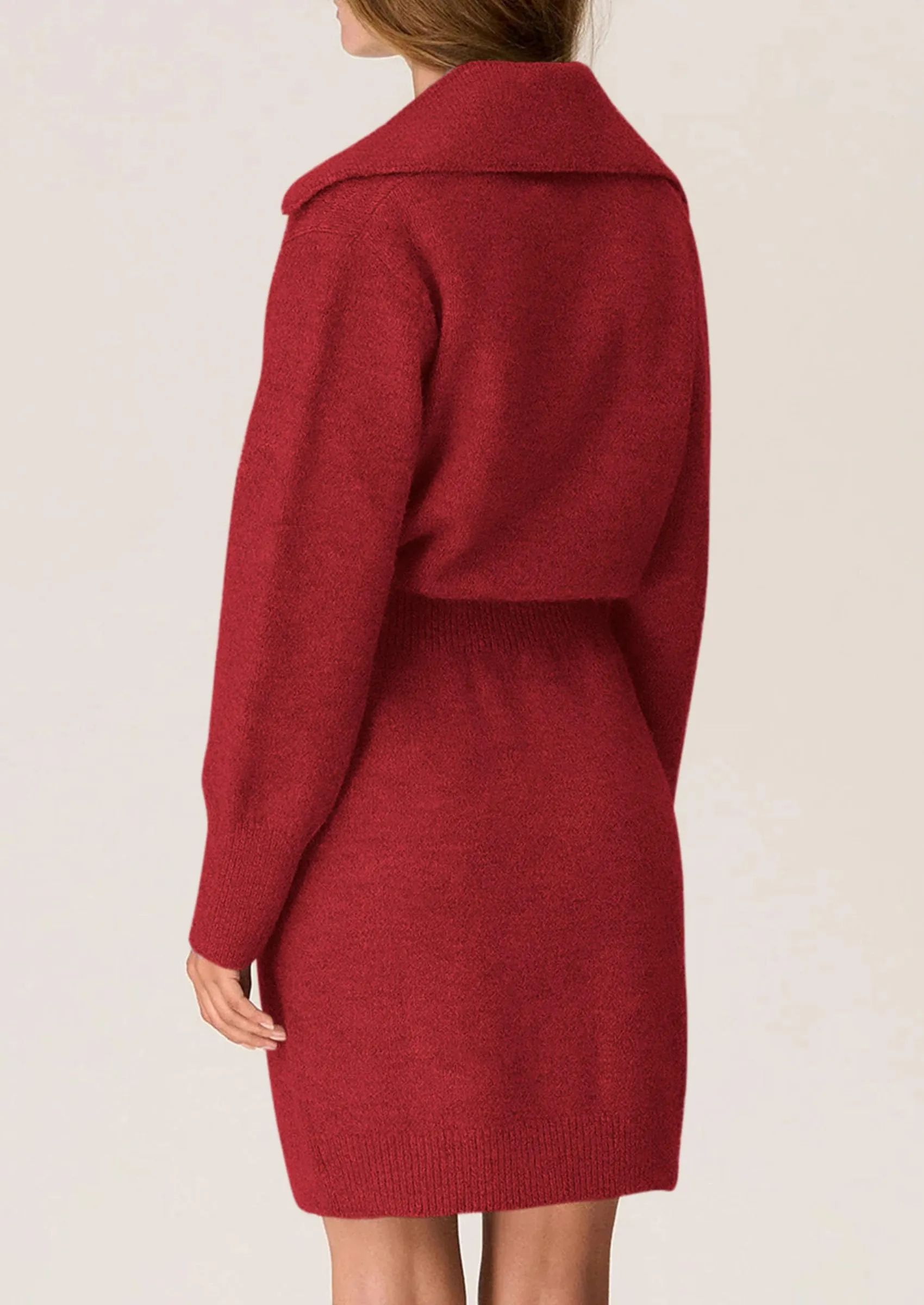 Long Sleeve V Neck Button Down Knit Pullover Sweater Dresses