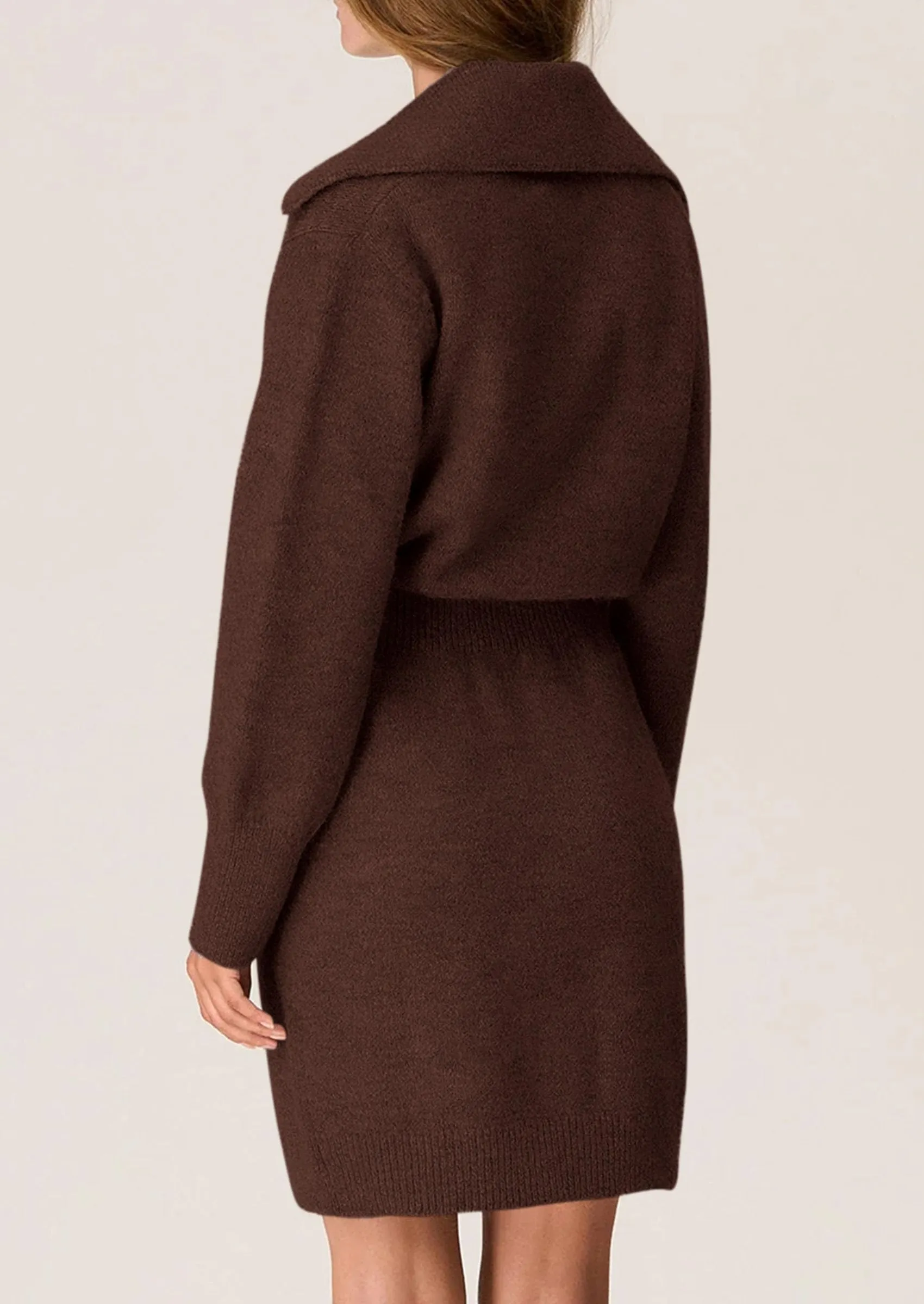 Long Sleeve V Neck Button Down Knit Pullover Sweater Dresses