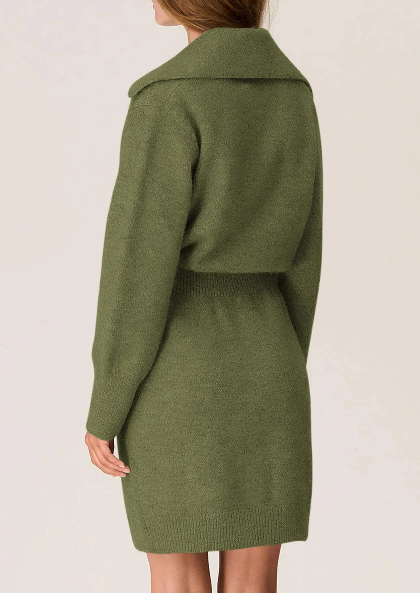 Long Sleeve V Neck Button Down Knit Pullover Sweater Dresses