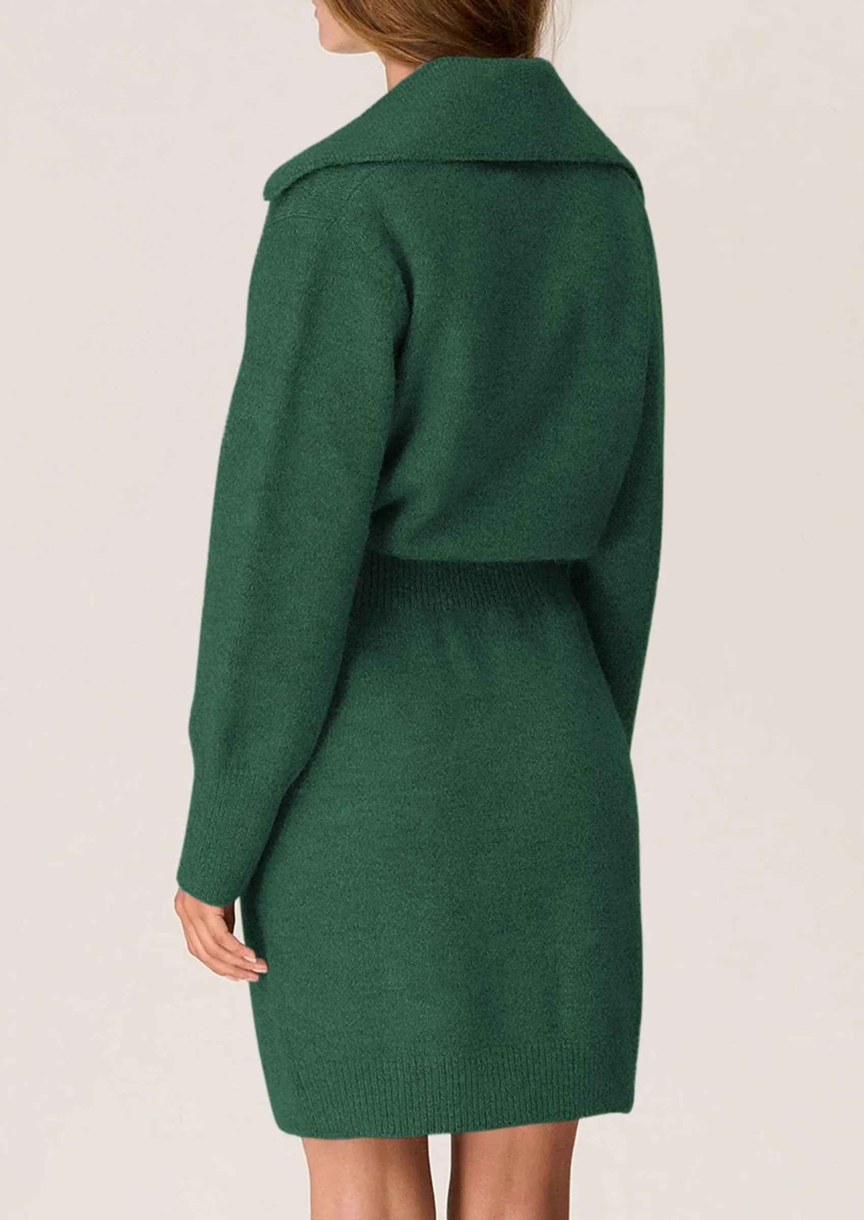 Long Sleeve V Neck Button Down Knit Pullover Sweater Dresses