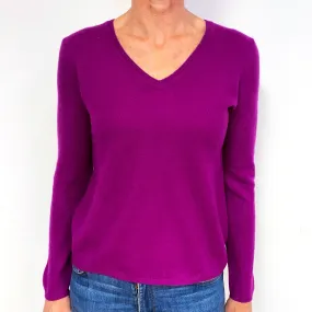 Magenta Purple Cashmere V-Neck Jumper Medium