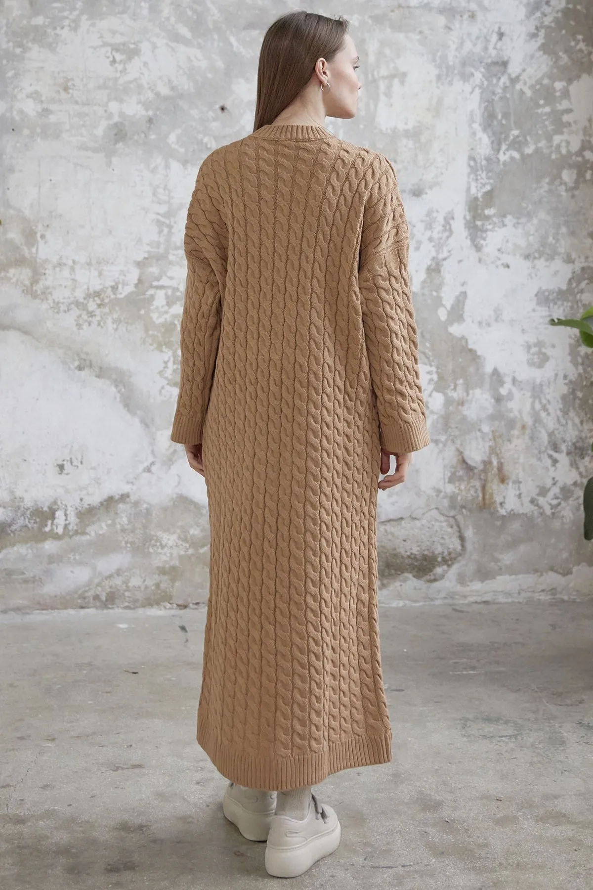 MDS Women Everly Knitted Patterned Sweater Dress - Camel - Arcadia