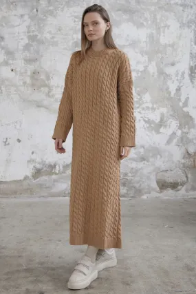 MDS Women Everly Knitted Patterned Sweater Dress - Camel - Arcadia