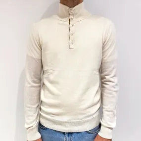 Men's Cream Cashmere Buttoned Turtle Neck Jumper Medium
