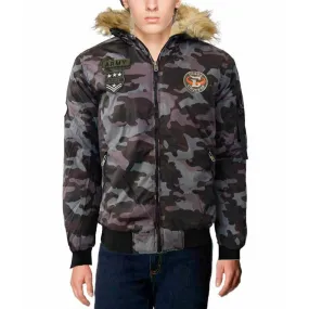 Mens Hoodie Puffer Jacket Zipper Camo Warm Faux Fur Collar Lining Chaos Crucker
