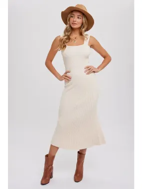 Midi Square Neck Knit Dress Ivory