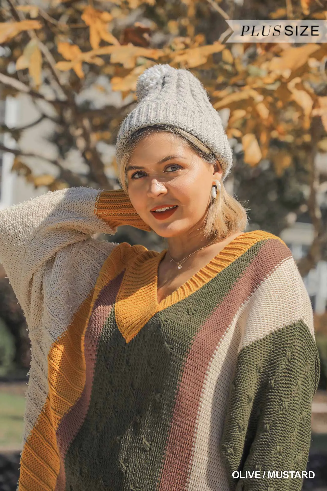Multicolor Bouclé V-neck Pullover Sweater Dress With Side Slit