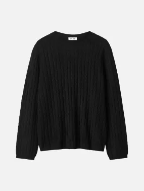 Oversized Cable Cashmere Sweater in Black