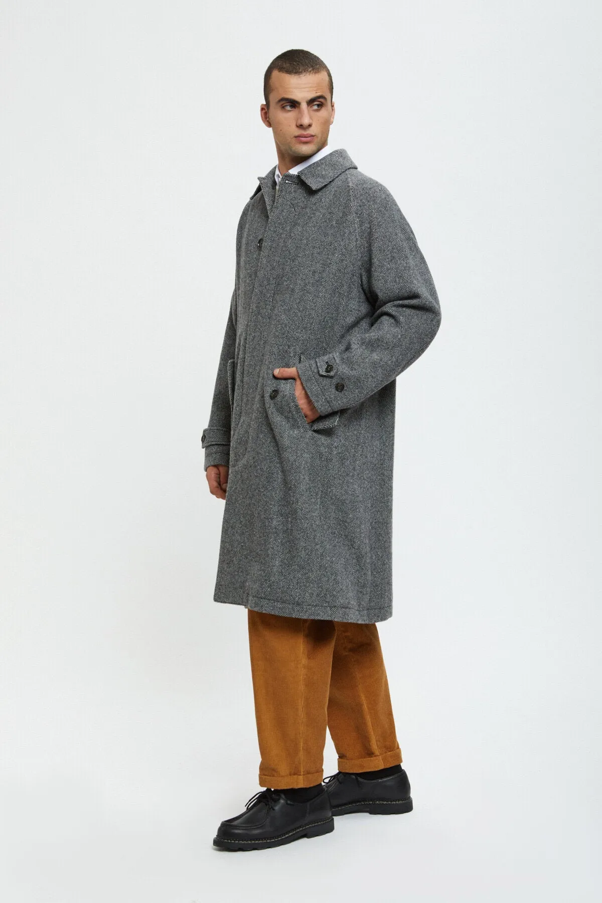 Pattern Wool Raglan Coat