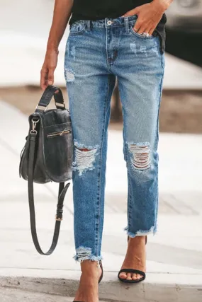 PC906 Distressed Straight-Leg Jeans