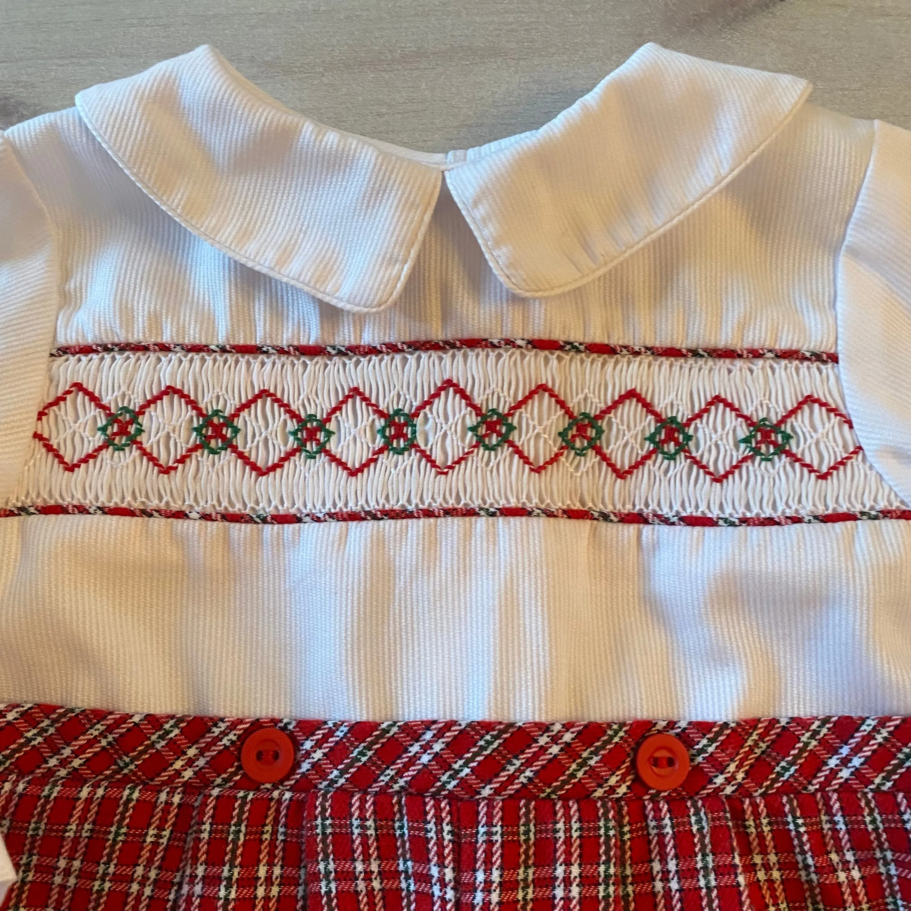 Petit Ami Smocked Holiday Plaid Collared Romper