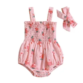 Pink Strawberry Plaid Baby Romper
