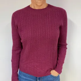 Plum Pink Cable Cashmere Crew Neck Jumper Medium