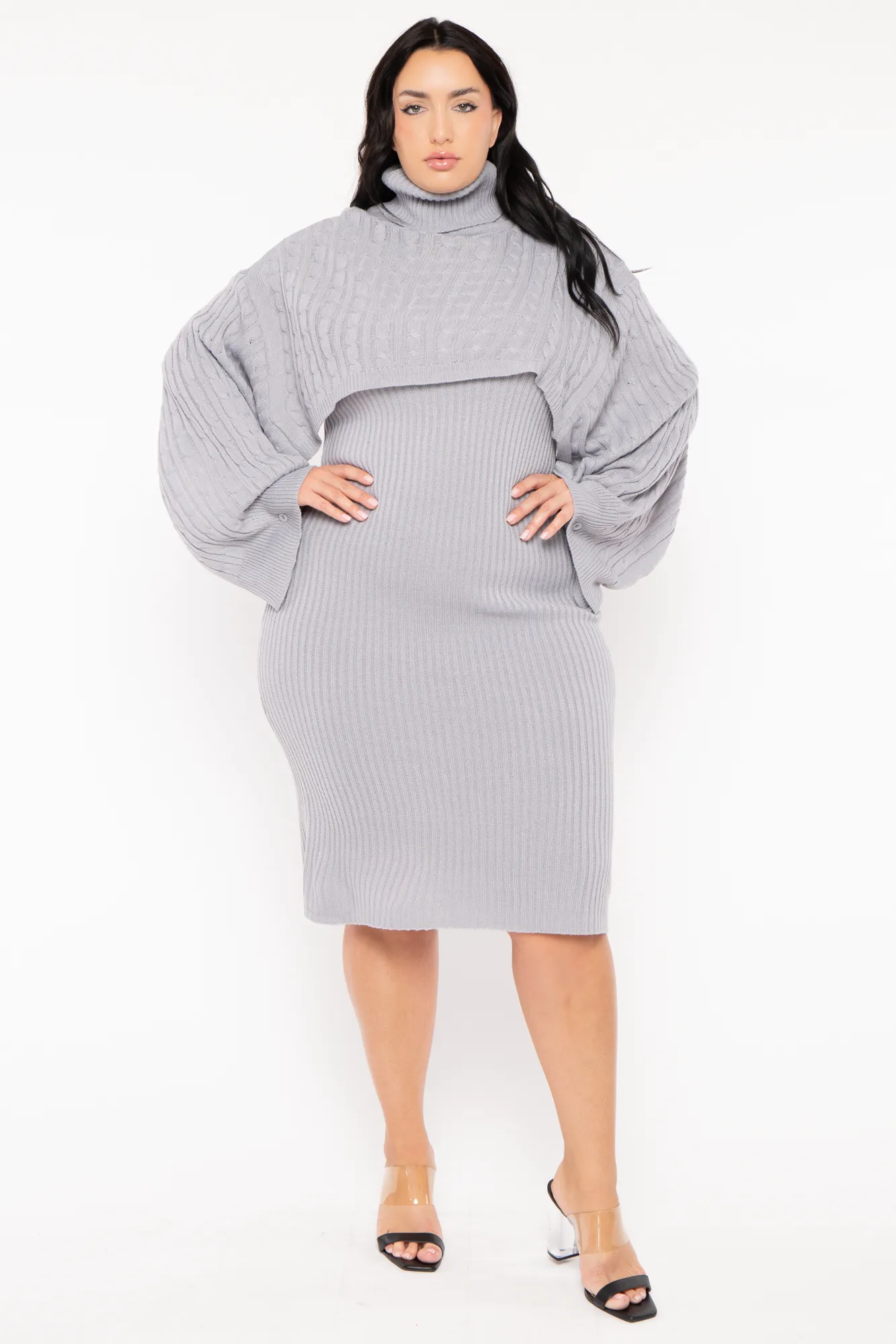 Plus Size Chianne Sweater Matching Set - Grey